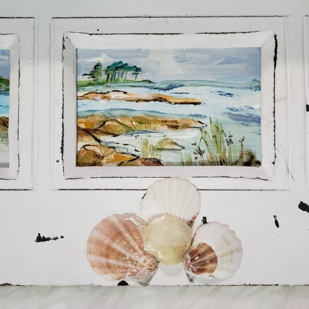 Vintage Signed Artsy Beachy Shabby chic Coastal Wall 2 Hook Shelf
